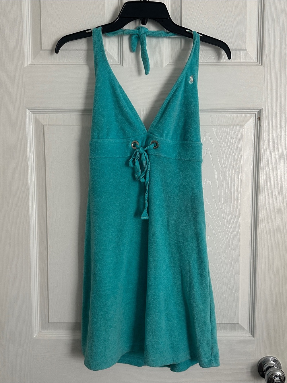 Ralph Lauren Teal Terry Halter Lace-Up Mini Dress